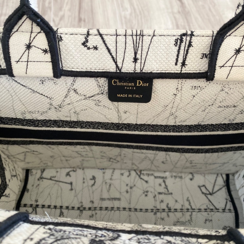 CHRISTIAN DIOR Tote Bag Book Canvas Black White - Picture 4 of 5